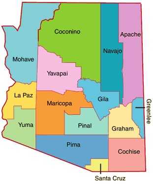 The many different shades of color depicting the state of Arizona. Note, no brown-skinned colors allowed to depict the state.