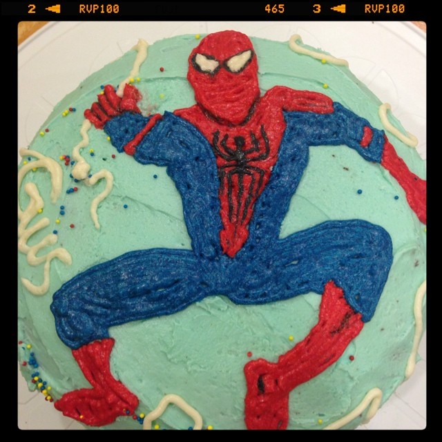 Just a typical Thursday night making a Spider-Man cake.