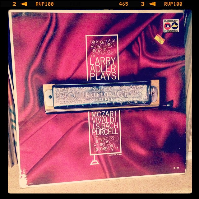 Vinyl record of Larry Adler Plays Mozart, Vivaldi, J.S. Bach, Purcell.