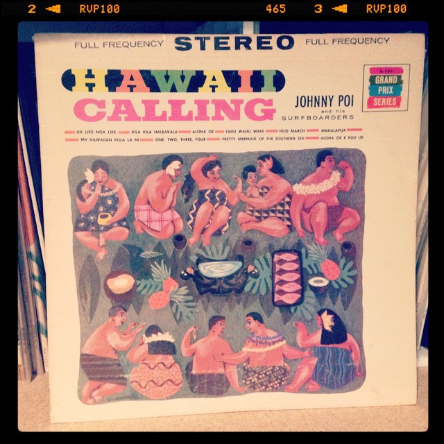 Vinyl record of Johnny Poi and his Surfboarders, Hawaii Calling.